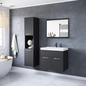 Conjunto De Muebles De Baño Montreal, Juego De Muebles De Baño, Muebles De Baño Pequeños, Lavabo Incluido, Color Negro Mate