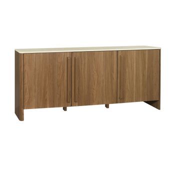 Aparador De Madera Con Sobre Efecto Travertino 3 Puertas, 160cm, Nogal
