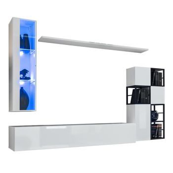 Conjunto De Muebles De Salón Estilo Industrial Switch M2 – Blanco – Led Integrados – Diseño Moderno