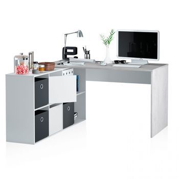 Mesa De Escritorio Multiposición 136x139 Cm Move Blanco Artik (blanco Mate) - Gris Cemento 203 X 74 X 66 Cm