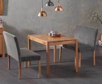 Oxford 120cm Solid Oak Dining Table with Mia Grey Velvet Benches with Backs