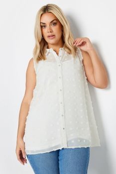 Yours Camisa Sin Mangas Blanca Plumeti, Mujer Curvy Y Tallas Grandes, Yours