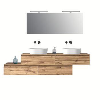 Composición Baño Lavabo Doble 9 Piezas Roble Astra En Mdf