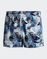 banador short corto con estampado tropical