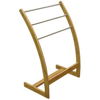 Toallero De Bambu Con 3 Barras De Acero Inoxidable 57x35x85 Cm