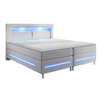 Cama Continental Nashville 109, Doble, Blanco, Cuero Ecológico, Somieres, 180x210x115cm