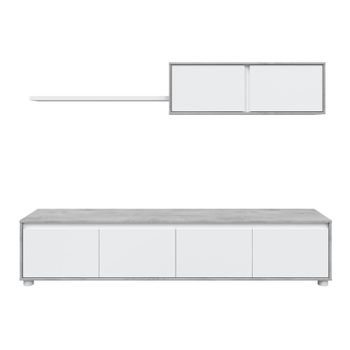 Salón con mueble de tv y estantería 200 cm blanco cemento
