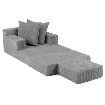 Costway Sofá Cama Plegable con Dos Almohadas Fundas Felpa Desmontables Lavables a Máquina Sin Montaje para Salón 118x93x48cm Gris