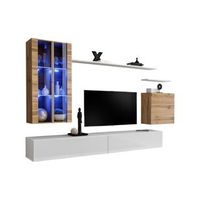 conjunto de muebles de salon mural switch xii diseno color blanco brillante y roble wotan