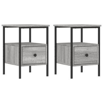 Pack 2 Uds Mesitas Noche | Mesa Auxiliar | Mesilla Madera Ingeniería Gris Sonoma 34x36x50 Cm