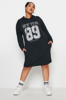 Yours Vestido Sudadera Negro Con Capucha New York, Mujer Curvy Y Tallas Grandes, Yours