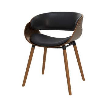 Silla de piel sintética negra y chapa de nogal