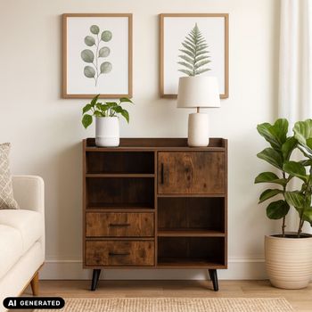Cómoda con aspecto de madera marrón/negro