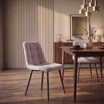 Set de 2 sillas con patas de metal y asiento en terciopelo rosado