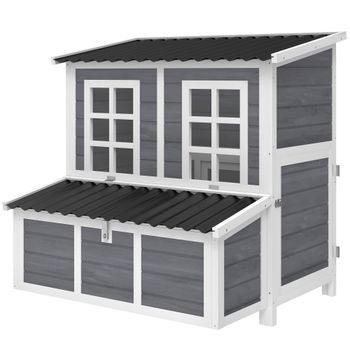 PawHut Gallinero para Exterior de Madera 100x86x100cm 2-4 Gallinas Nido Bandeja Extraíble Techo Impermeable Perchas Gris Claro