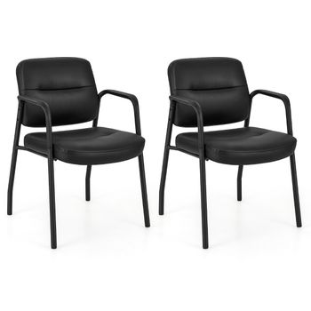 Costway Juego de 2 Sillas de Recepción Tapizadas con Cuero Sintético Mixto Reposabrazos Integrados para Oficina Conferencia y Clínica Negro