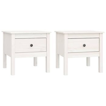 Mesa Auxiliar 2 Uds Madera Maciza De Pino Blanco 50x50x49 Cm Vidaxl