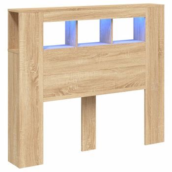 Cabecero Cama Led | Panel De Cabecera Madera Ingeniería Roble Sonoma 120x18,5x103,5 Cm