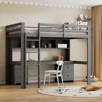 cama alta infantil 90x200 cm con escritorio inferior cajones y escalera gris