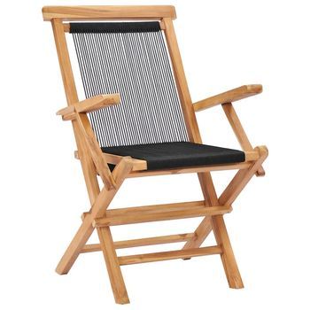 Pack 2 Uds Sillas De Jardín | Silla De Exterior | Sillón Plegables Madera Maciza De Teca Y Cuerda