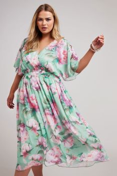 Yours London Vestido Verde Floral Cintura Elástica, Mujer Curvy Y Tallas Grandes, Yours London