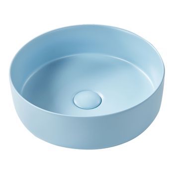 Lavabo Sobre Encimera De Cerámica Baño Redondo ⌀ 37 Cm Azul Mate Gudar