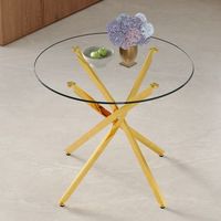 mesa de comedor - comedor - cristal templado y metal - oro y transparente 88x88x75cm