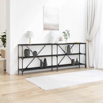 Vidaxl Mesa Consola Roble Negro 200 X 30 X 75 Cm Madera De Ingeniería