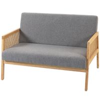 homcom sofa de 2 plazas tapizado en lino con detalles ratan sintetico estructura de madera carga 240 kg 115x77x77 cm gris   aosom espana