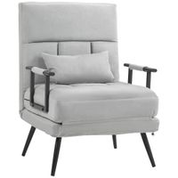 homcom sillon convertible 3 en 1 cama 1 lugar respaldo reclinable 5 posiciones apoyabrazos y cojin tela efecto terciopelo gris   aosom espana