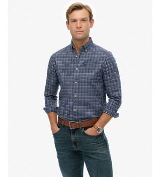 Superdry para hombre. M4011042A Camisa Premium Check Oxford azul (S), Casual, Algodón, Manga larga