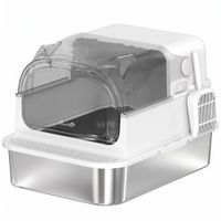 pawhut arenero para gatos de acero inoxidable xxl con tapa extraible 3 en 1 borde alto pedal pala diseno desmontable blanco