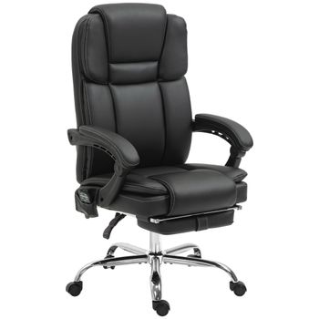 Vinsetto Silla de Oficina Ajustable con 6 Puntos de Masaje, Función de Calor, Reposapiés, Piel Sintética, Negro   Aosom España