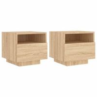 pack 2 uds mesitas de noche  mesa auxiliar  mesilla con luces led roble sonoma 40x39x37 cm