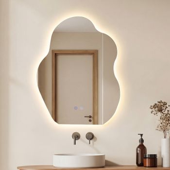 Costway Espejo Baño LED Asimétrico 3 Luces Intensidad Ajustable Memoria Antivaho y Vidrio Templado Plata