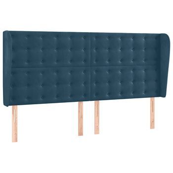 Cabecero Cama | Panel De Cabecera Con Orejas De Terciopelo Azul Oscuro 183x23x118/128 Cm