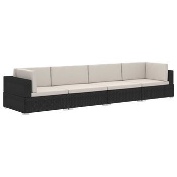 Set De Sofás De Jardín 4 Piezas Y Cojines Ratán Sintético Negro Vidaxl