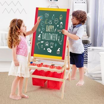Caballete Infantil 3 En 1 Tablero Infantil Pizarra Blanca Y Pizarra De Doble Cara 52,5x51,5x106,5 Cm