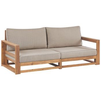 Sofá 2 Plazas De Madera De Acacia Certificada Marrón Claro Cojines Timor Ii