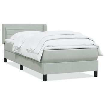 Cama Individual | Cama Para Adultos | Cama Box Spring Con Colchón Terciopelo Gris Claro 80x220 Cm