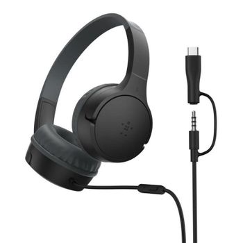 Auriculares Belkin SoundForm Mini con cable USB-C y jack 3,5 mm para llamadas y música, resistentes a caídas y agua, negros