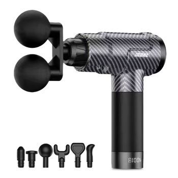 Pistola De Masaje Fascia Md-8121 Con 12 Velocidades, Batería De 2500 Mah. Incluye 7 Cabezales Intercambiables Y Maletín De Transporte. 5x22x22 Cm. Color: Negro
