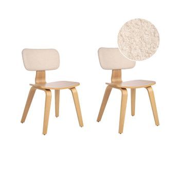 Conjunto De 2 Sillas De Comedor Estilo Retro Asiento Tapizado Bouclé Madera Clara Y Beige Lucinda