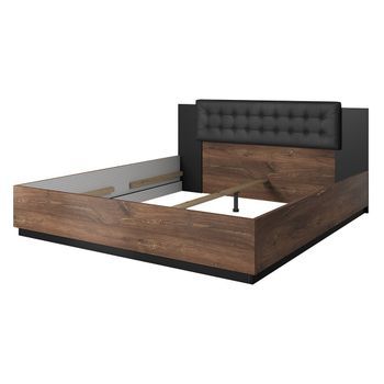 Cama De Adulto 160x200 – Roble Oscuro Y Negro – Colección Fox – Somier No Incluido