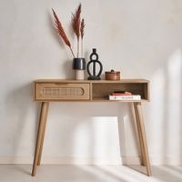 consola decoracion madera cana redonda