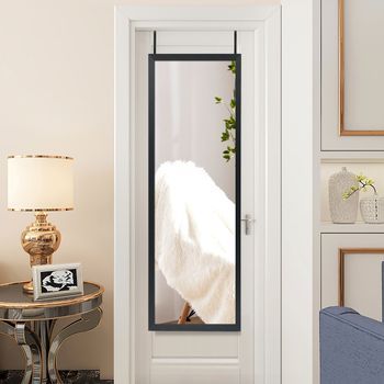 Espejo De Cuerpo Entero Montado En La Pared Con Ganchos Espejo De Maquillaje Para Puerta Dormitorio Salón Vestuarios Negro 120 X 37 Cm