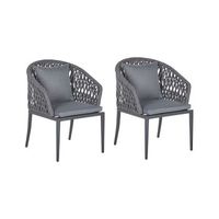 conjunto de 2 sillas de comedor de jardin estructura de metal gris con cojines diseno de cuerda moderno lipari