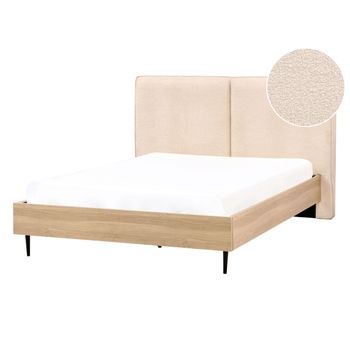 Cama Con Somier Moderna Con Cabecero Tapizado Beige 140 X 200 Cm Izernore