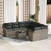 conjunto de comedor de jardin  de 9 piezas con cojines gris claro poliratan v6024 unico  taupe