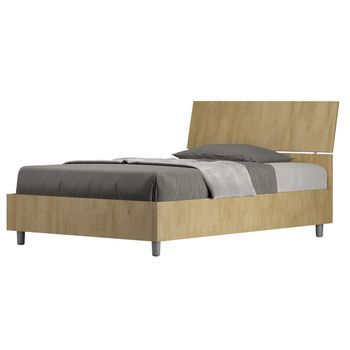 Cama Renoma De Madera Con Cabecero Inclinado.-color Marrón Claro-ropa De Cama 120x200 Cm